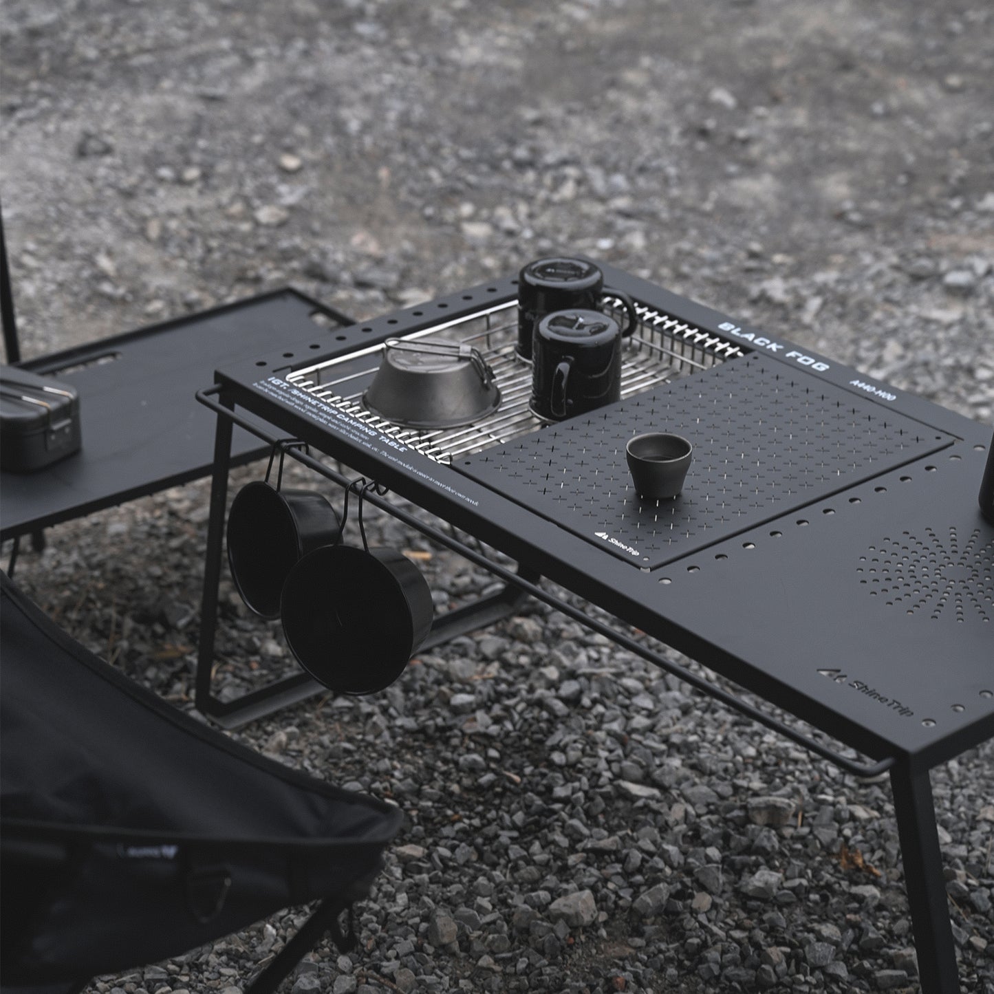 ShineTrip 05 Series Black Mist Modular Integrated Camping Kitchen Table (Dish Drainer)