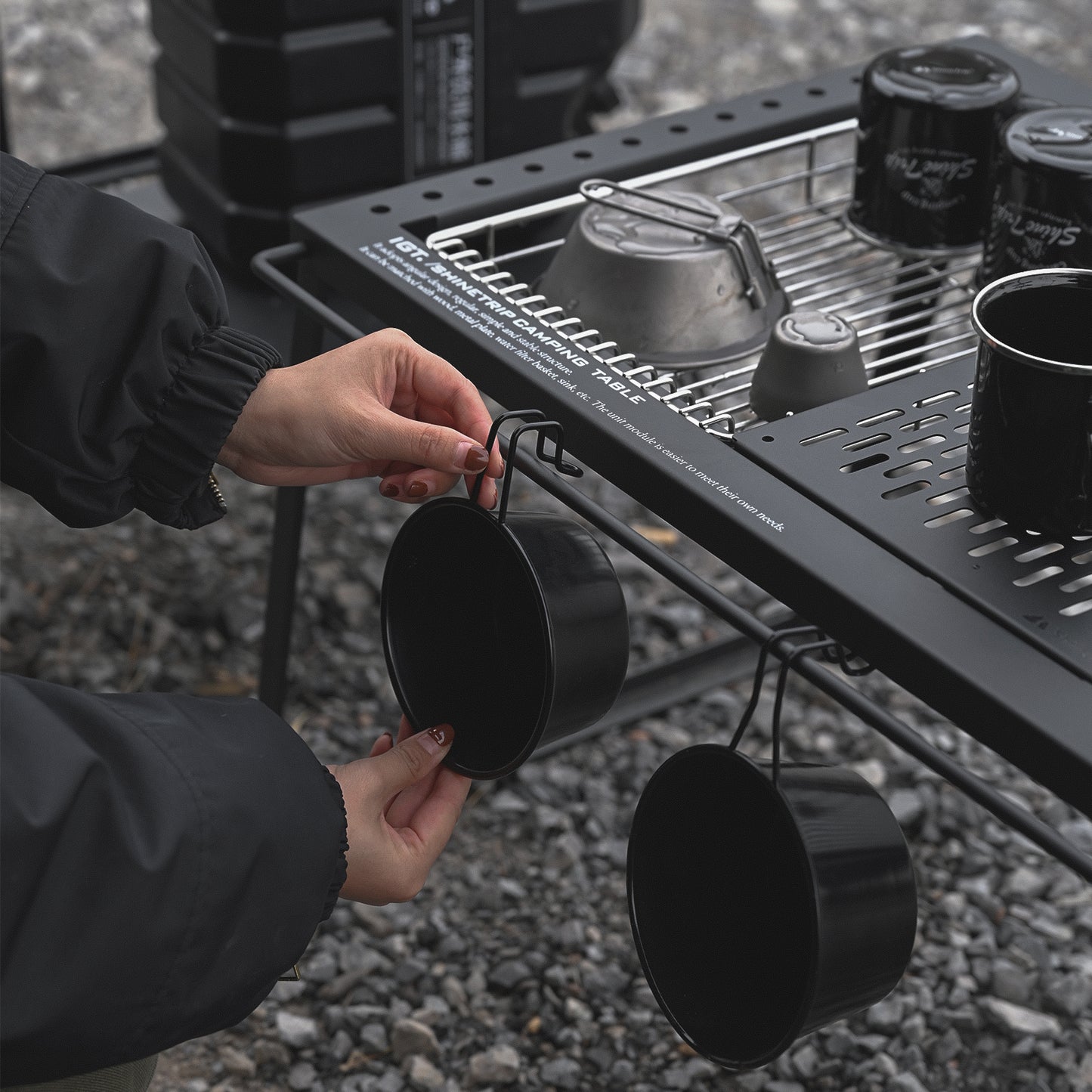 ShineTrip 05 Series Black Mist Modular Integrated Camping Kitchen Table (Dish Drainer)