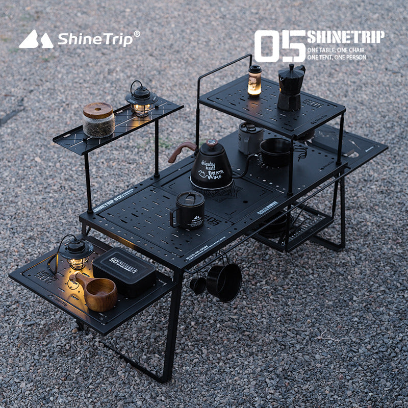 ShineTrip 05 Series Black Mist Modular Integrated Camping Kitchen Table (Spider Web Cutout Half Panel)