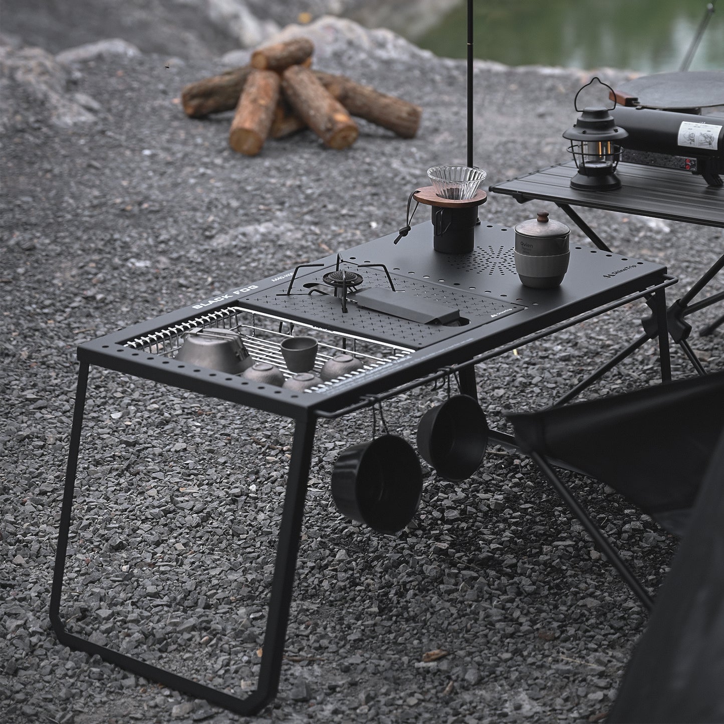 ShineTrip 05 Series Black Mist Modular Integrated Camping Kitchen Table (Star Cutout Panel for Camping Stove)